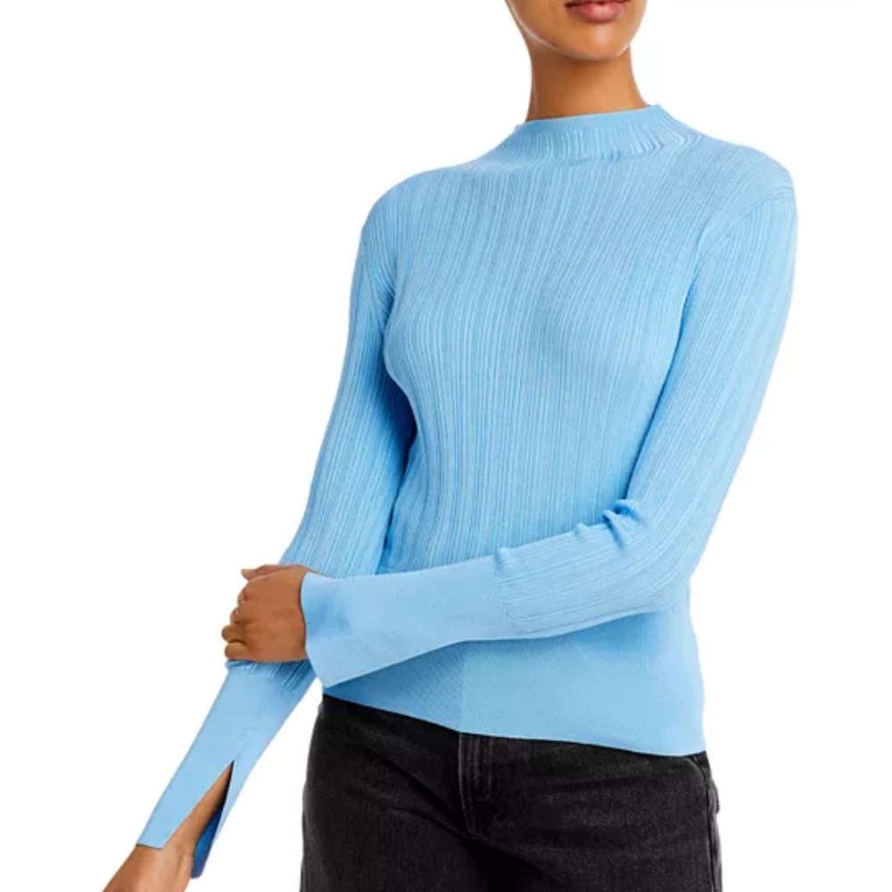 RAG & BONE Dawson Mock Neck Ribbed Sweater Top Blue Size XS